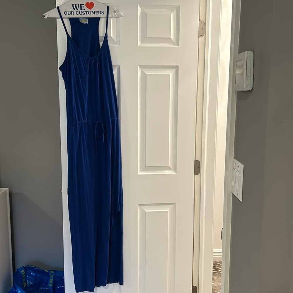 Blue maxi C&C California cover up dress with adjustable string in the center